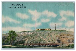 c1940's Las Vegas Looks Up To KFUN Radio Station Tower Bridge KF Postcard