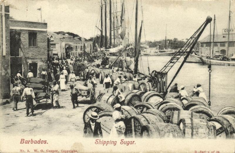 Barbados B.W.I., Shipping Sugar, Harbour Scene (1910s) Postcard