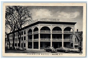 c1930's Franklin Hotel Building Cars Street Scene Malone New York NY Postcard