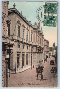 Rio de Janeiro Brazil Postcard A Bolsa Bus and Street View 1910 Antique