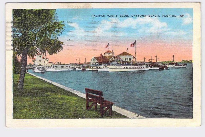 PPC POSTCARD FLORIDA DAYTONA BEACH HALIFAX YACHT CLUB 1935