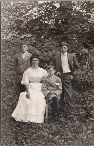 RPPC Lovely Victorian Mother with Her Sons in the Forest c1907 Postcard B23