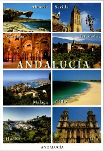 Postcard Spain Andalucia multiviewAlmeria Seville Cordoba Granada Oversize