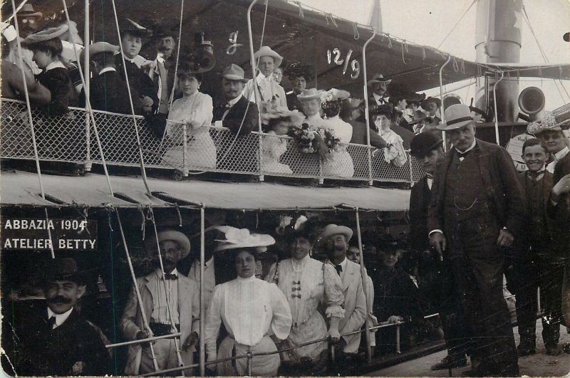 Social History old Postcard Abbazia 1904 Atelier Betty Cruise ship fancy hats