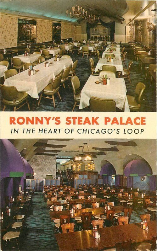 Ronny's Steak Palace Interior Teich Illinois Chicago Postcard 22-9914