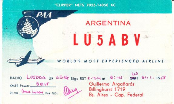 Argentina Pan American Airlines Card 1959