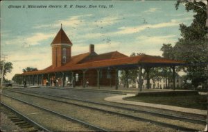 Zion City IL C&M Electric RR Train Depot Station c1910 Postcard