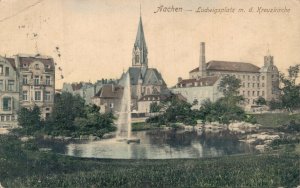 Germany Aachen Ludwigsplatz Kreuzkirche Vintage Postcard 07.98