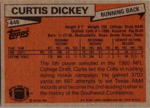 1981 Topps Football Card Curtis Dickey Baltimore Colts sk60168