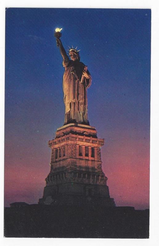 New York NY Statue of Liberty Night w Torch lit Postcard