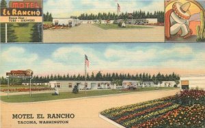 1948 Washington Tacoma Motel El Rancho roadside Teich linen Postcard 22-11389