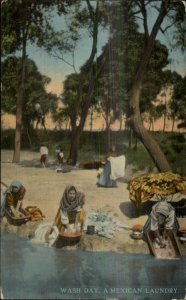 Mexican Women at River Doing Laundry c1910 USED Postcard