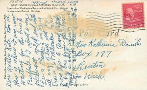 Airlines Terminal Greyhound Bus 1954 Postcard Detroit Michigan autos 4618