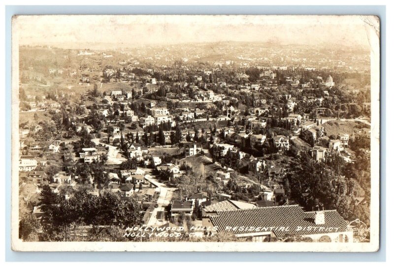 1942 Hollywood Hills Residential District Hollywood CA RPPC Photo Postcard