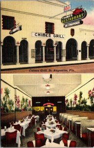 Vtg St Augustine Florida FL Chimes Grill Restaurant 1940s Linen Postcard