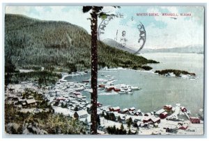 1912 Aerial View Winter Scene Wrangell Alaska AK Vintage Antique Posted Postcard