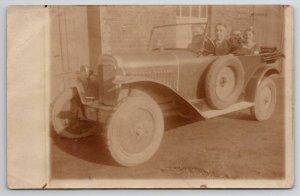 RPPC Opel Laubfrosch c1926 Automobile Young Men And Lady Ride Ready Postcard N30