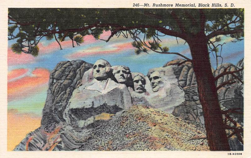 Mount Rushmore Memorial, Black Hills, South Dakota, Early Linen Postcard, Unused