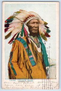 1905 Chief Yellow Hair American Native Indian Headdress New York NY Postcard