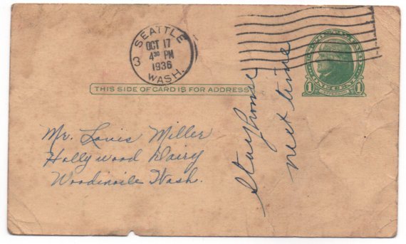 Penny Postcard UX27  1936 Jefferson.  Seattle, Washington