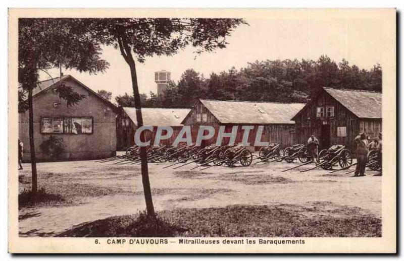 Old Postcard Camp & # 39Auvours machine guns before the Army barracks
