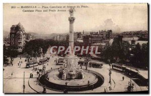 Old Postcard Marseille Place Castellane and Prado Avenue Streetcar