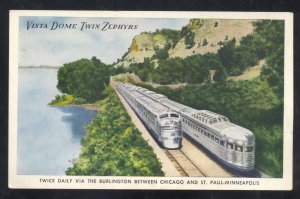 BURLINGTON RAILROAD VISTA DOME TWIN ZEPHYR RAILROAD ADVERTISING POSTCARD