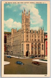 Syracuse New York 1940s Postcard Mizpah Hotel & First Baptist Church