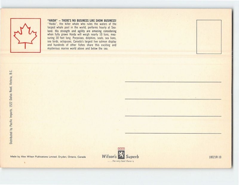 Postcard Super Showman Haida, Sealand of the Pacific, Victoria, Canada