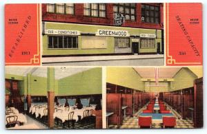 Postcard AL Birmingham Greenwood Cafe Seafood Restaurant Multiview Linen B35