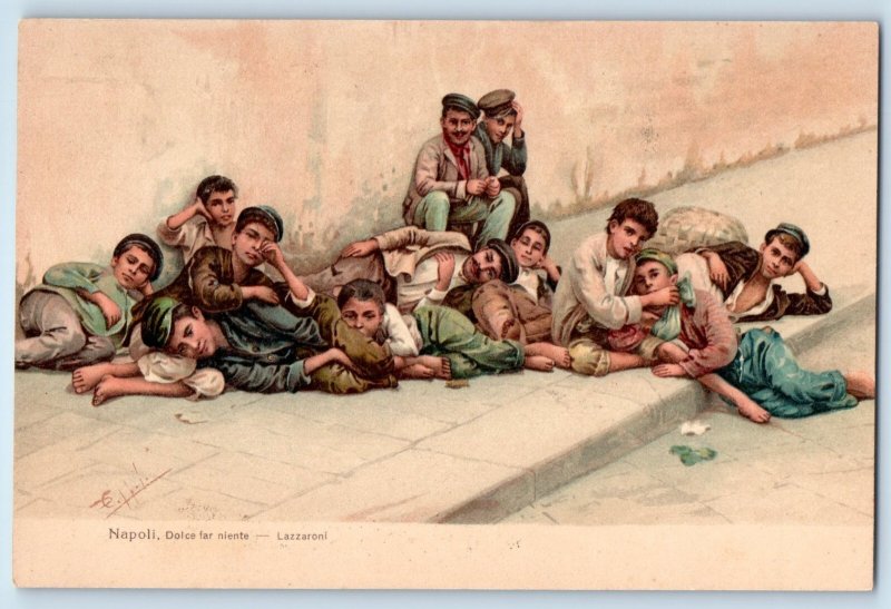 Naples Campania Italy Postcard Sweet Idleness Lazzaroni c1920’s Antique