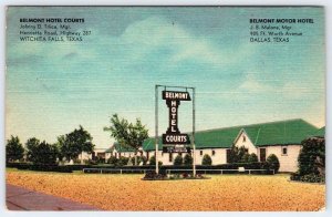 1956 WITCHITA FALL & DALLAS TEXAS*BELMONT HOTEL COURTS*VINTAGE LINEN POSTCARD