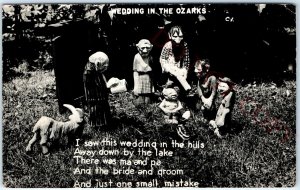 1950 Gnome Wedding in Ozarks RPPC Grass Stone Figures Real Photo Postcard A101
