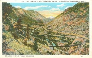 Colorado & Southern Railroad Georgetown Loop Aerial View White Border Postcard