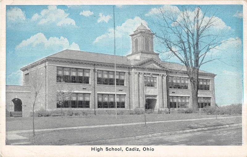 Cadiz Ohio High School View From Street Of Building Antique Postcard V10960