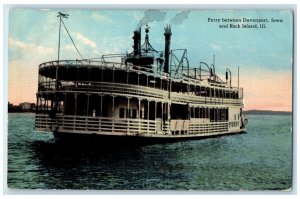 c1910 Ferry Between Davenport Iowa and Rock Island Illinois IL Postcard