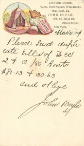 1881 New York NY John Boyle Awning Goods Color Advertising Postal Card