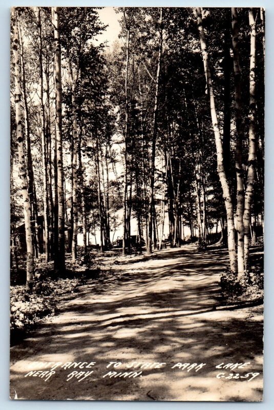 Ray Minnesota Postcard RPPC Photo Entrance To State Park Lake c1940's Vintage