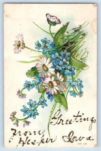 Hesper Iowa IA Postcard Greetings Message From Hesper Flowers Glitter Embossed