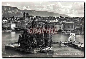 Modern Postcard Geneve Ile Rousseau and St. Peter Cathedral