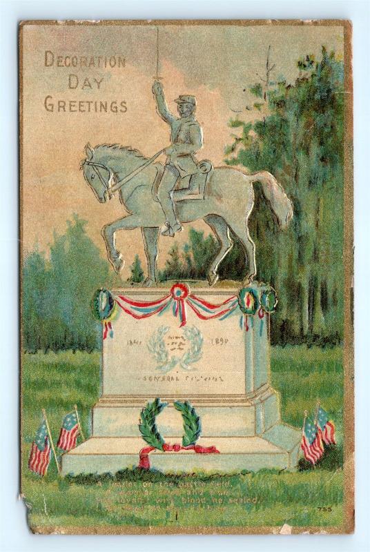 Postcard Patriotic G.A.R. Decoration Day Greetings Civil War Monument 1909 K07