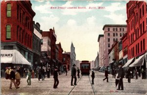 Main Street North Butte Montana Postcard street car tracks shops