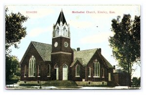 Postcard Methodist Church Kinsley Kan. Kansas c1910 Postmark