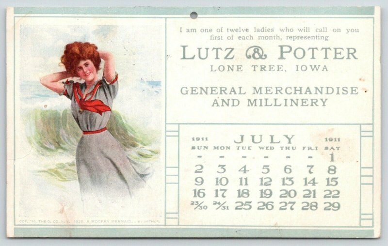 Lone Tree IA~Lutz & Potter Millinery: A Modern Mermaid~Artist Signed Arthur~1911 