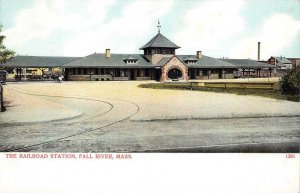 THE RAILROAD STATION TRAIN DEPOT FALL RIVER MASSACHUSETTS POSTCARD (c. 1910)