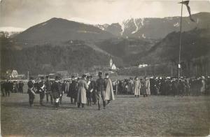 Vintage real photo postcard military men officers procession place to identify