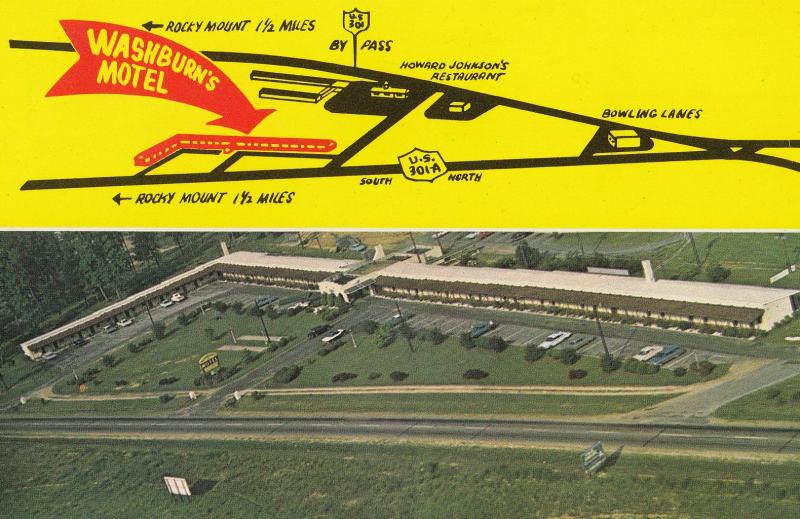 Washburns Motel North Carolina Rocky Mount Map Postcard