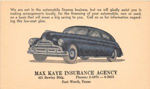 J3/ Fort Worth Texas Postcard c1930s Max Kay Insurance Agency Advertise 117