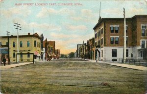 c1908 Postcard; Cherokee IA Main Street, First National Bank etc., Posted