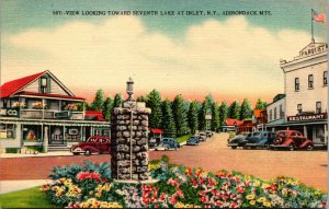 Vtg 1930s View Towards Seventh Lake at Inlet Adirondack Mountains NY Postcard